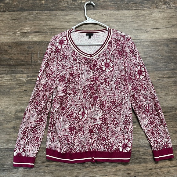Talbots Red and White Floral Cardigan Sweater - Picture 1 of 5